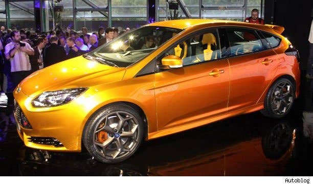 2011 Ford Focus ST While we're still waiting for a proper Focus RS to hit our shores, we're certainly happy to see its little brother, the Focus ST, hit the showroom floor with promises of coming Stateside in 2012 ringing in our ears. Here's why our interest is piqued: a turbocharged 2.0-liter EcoBoost four-cylinder engine with 247 horsepower and 266 pound-feet of torque; a six-speed manual transmission and Ford's new torque-vectoring power control system.