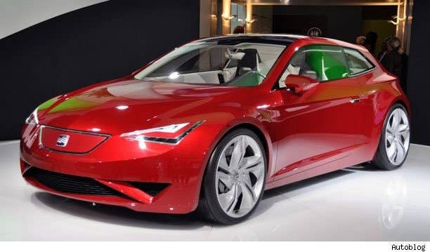 Seat Ibe  By unveiling the Ibe all-electric sports coupe concept at the Paris Motor Show, automaker Seat showed that it's about ready to go toe-to-toe with some of the big dogs in the world of dreamy battery-powered machines. At less than 13 feet in length, the Ibe's smallish size significantly contributes to its low, 2,425-pound curb weight. With a max of 102 horsepower and around 148 pound-feet of torque provided by its electric motor, the Ibe's performance capabilities are very much determined by the vehicle's mass.