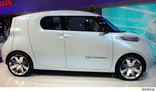 Nissan Townpod Nissan has revealed its Townpod EV concept, a sort of larger, more amorphous take on the Cube and Leaf. The barn-doored concept has an animated marshmallow-like face, with headlamps that feature blue 'petals' that change position depending on whether they are being used as marker units or headlights. The interior is a flexible space that's designed to accept third-party storage accessories and such, and it's complete with a display that according to Nissan is designed to coordinate with the owner's PDA.