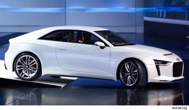 Audi Quattro Concept  In honor of the 30th anniversary of the original, Audi debuted its Quattro Concept in Paris. The slick coupe is packing 408 horsepower from its turbocharged five-cylinder engine and routing all those ponies through a six-speed manual gearbox to all four wheels, making for a power-to-weight ratio on par with that of the Audi R8 5.2 FSI.