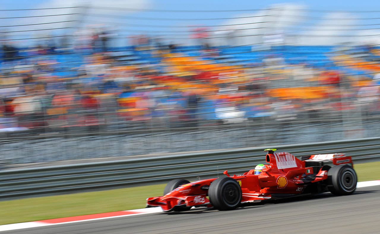 Ferrari Brazilian's driver Felipe Massa drives at the Istanbul Park racetrack on May 11, 2008 in Istanbul, during the Formula One Turkish Grand Prix. Ferrari Brazilian's driver Felipe Massa won the race ahead of McLaren Mercedes' British driver Lewis Hamilton and Ferrari's Finnish driver Kimi Raikkonen. AFP PHOTO / BERTRAND GUAY (Photo credit should read BERTRAND GUAY/AFP/Getty Images)