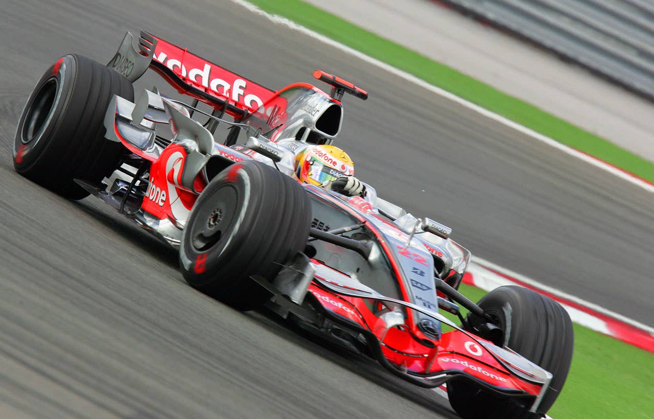 McLaren Mercedes' British driver Lewis Hamilton drives at the Istanbul Park racetrack on May 11, 2008 in Istanbul, during the Formula One Turkish Grand Prix. Ferrari Brazilian's driver Felipe Massa won the race ahead of McLaren Mercedes' British driver Lewis Hamilton and Ferrari's Finnish driver Kimi Raikkonen. AFP PHOTO / HUSEYIN CAGLAR (Photo credit should read HUSEYIN CAGLAR/AFP/Getty Images)