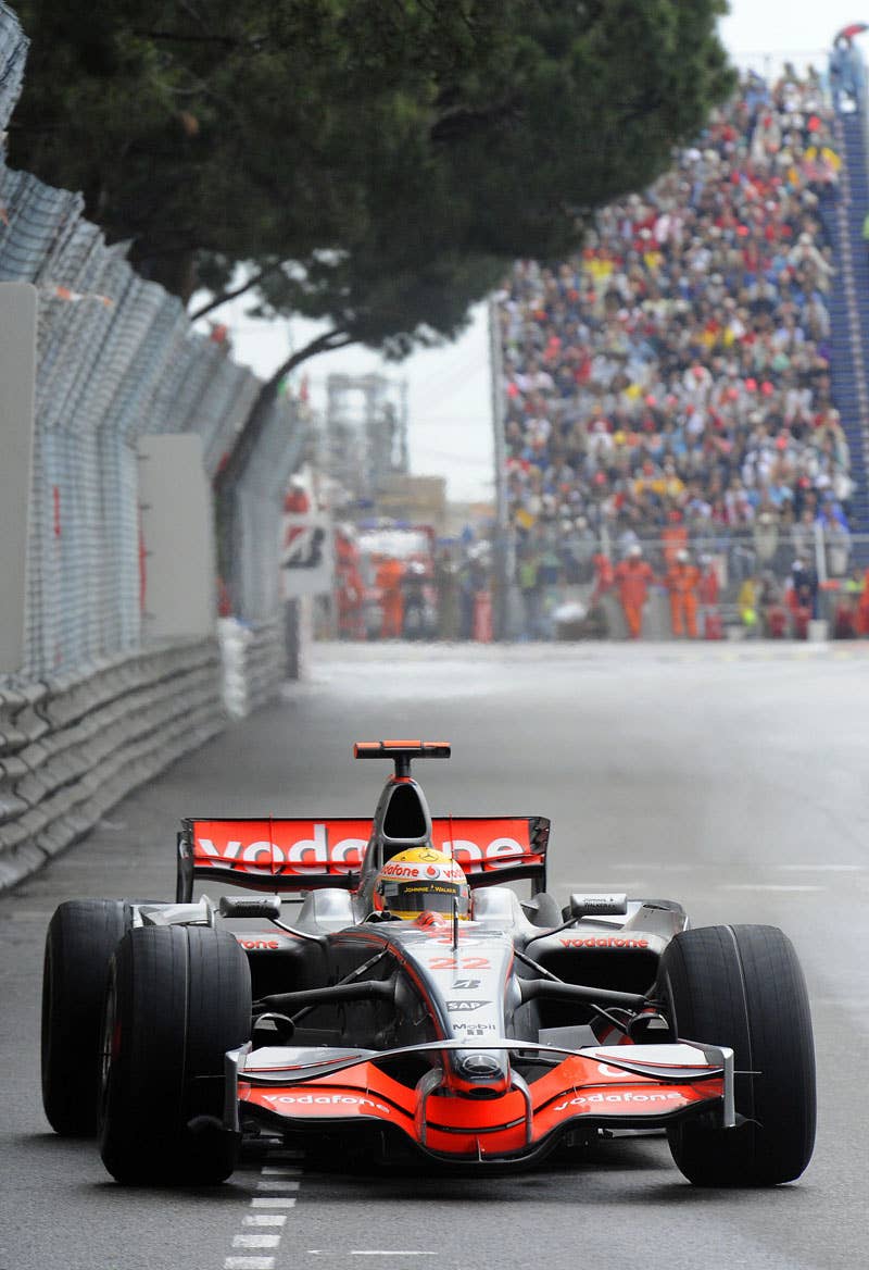 McLaren Mercedes' British driver Lewis Hamilton drives at the Monaco racetrack on May 25, 2008 in Monte Carlo, during the Monaco Formula One Grand Prix. McLaren Mercedes' British driver Lewis Hamilton won the race ahead of BMW Sauber's Polish driver Robert Kubica and Ferrari Brazilian's driver Felipe Massa. AFP PHOTO / BERTRAND GUAY (Photo credit should read BERTRAND GUAY/AFP/Getty Images)