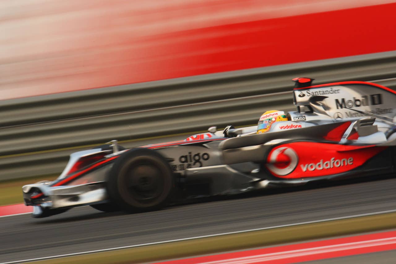 SHANGHAI, CHINA - OCTOBER 19: Lewis Hamilton of Great Britain and McLaren Mercedes drives during the Chinese Formula One Grand Prix at the Shanghai International Circuit on October 19, 2008 in Shanghai, China. (Photo by Vladimir Rys/Bongarts/Getty Images)