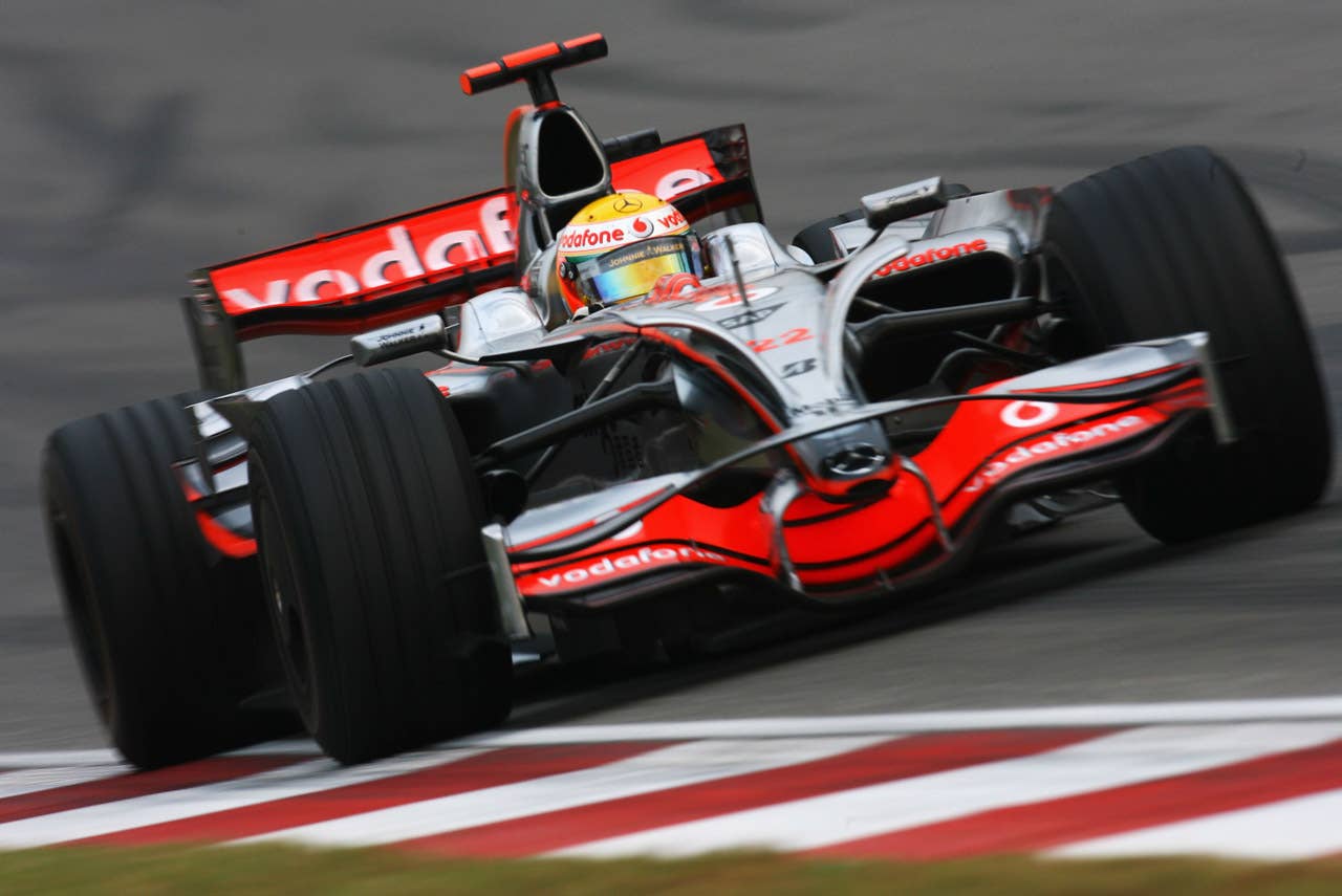 SHANGHAI, CHINA - OCTOBER 19: Lewis Hamilton of Great Britain and McLaren Mercedes drives on his way to winning the Chinese Formula One Grand Prix at the Shanghai International Circuit on October 19, 2008 in Shanghai, China. (Photo by Clive Mason/Getty Images)