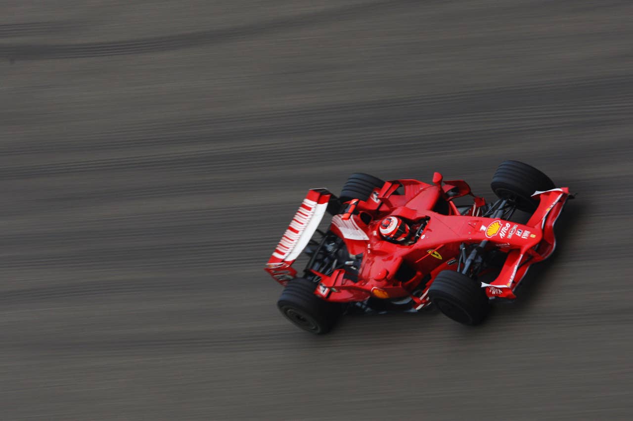 SHANGHAI, CHINA - OCTOBER 19: Kimi Raikkonen of Finland and Ferrari drives on his way to finishing third during the Chinese Formula One Grand Prix at the Shanghai International Circuit on October 19, 2008 in Shanghai, China. (Photo by Mark Thompson/Getty Images)