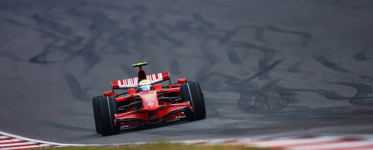 SHANGHAI, CHINA - OCTOBER 19: Felipe Massa of Brazil and Ferrari drives on his way to finishing second during the Chinese Formula One Grand Prix at the Shanghai International Circuit on October 19, 2008 in Shanghai, China. (Photo by Clive Mason/Getty Images)