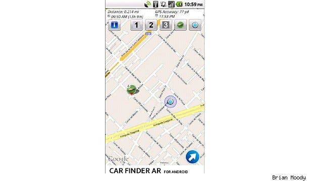 Car Finder AR ($3.34) - This app is a lot like the many GPS-based tools that store the location of your parked car, but it has a few stand out features plus nearly every user comment ranks it high, with notes like "works flawlessly" and "very useful." Car Finder AR automatically stores your location upon Bluetooth disconnect, includes a parking meter timer, parking history and a "send to other phone" feature in case you're down on battery power.