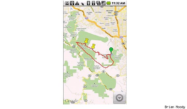 My Tracks (Free) - This is the perfect tool for hikers or off-roaders, using GPS to record where you've been and showing time traveled, speed, distance and elevation. Once a trail is recorded you can share it in Google's My Maps or Google Spreadsheets. Another similar app, Maverick, allows you to take a photo of your favorite campsite or other location and have the map coordinates automatically saved to your phone.