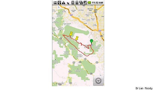My Tracks (Free) - This is the perfect tool for hikers or off-roaders, using GPS to record where you've been and showing time traveled, speed, distance and elevation. Once a trail is recorded you can share it in Google's My Maps or Google Spreadsheets. Another similar app, Maverick, allows you to take a photo of your favorite campsite or other location and have the map coordinates automatically saved to your phone.