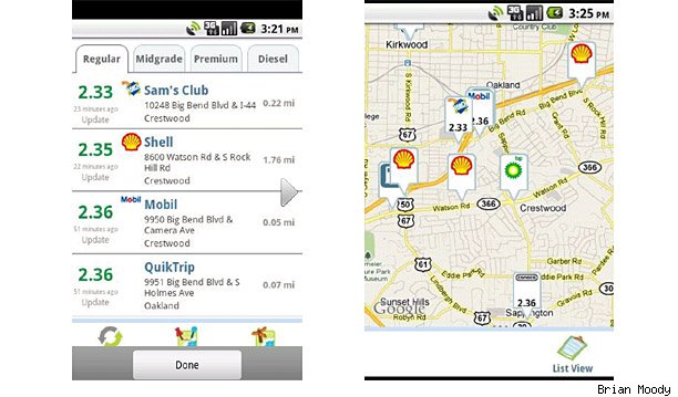 Gas Buddy (Free) - It does just what it says, helping you find the nearest and cheapest gas in the U.S. and Canada. It also works as a kind of game too. Users report their local gas prices and when they do, they are automatically entered into a drawing where the prize is, well, free gas.