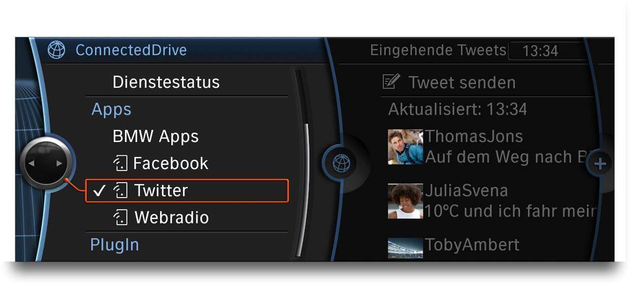 BMW ConnectedDrive: BMW Apps - The function Twitter of the App "BMW Connected" (12/2010)