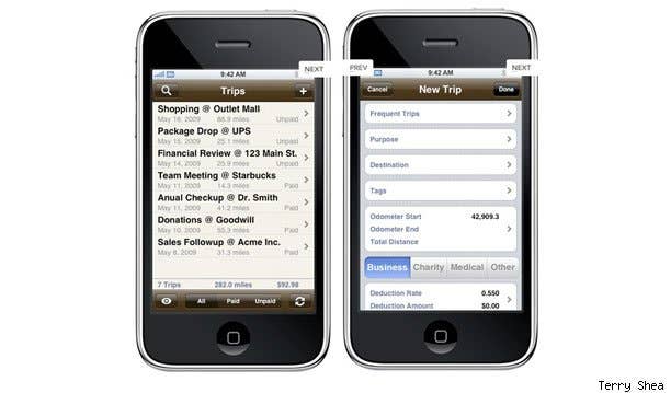 Trip Cubby ($4.99) - Show me a business traveler and I'll show you someone who hates paperwork. Having to drive for work and track mileage is not exactly difficult, but like most paperwork it's a pain in the posterior. Why not have your iPhone do it for you? While there are several apps out there that will use the GPS functionality for automatically logging trips, most of them have a stack of user complaints and when we tried them, they required a lot more input and rarely did they track trips with multiple legs, which many people who drive for work require.Trip Cubby, however, allows you to easily enter starting and ending odometer readings for each leg, name your trips and even export data in a format that can be imported into Excel. No muss, no fuss and one less thing to write down.
