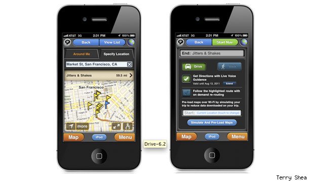 MotionX GPS Drive ($2.99) or Google Maps (Free) - The iPhone has done a pretty good job of making other electronic devices obsolete, from stand alone music players to contact managers to e-mail clients. Add one more device to that list: Portable GPS devices. There are plenty of turn-by-turn navigation systems, including one offered by AT&T, but we like MotionX because it's inexpensive, offers spoken turn-by-turn directions and uses an immediate web search to ensure that you are getting the most up-to-date information on your destinations. The initial download is $2.99, which includes one month of turn-by-turn directions. Each additional month costs another three dollars, without a recurring monthly subscription, so you can pay for it only when you need it for that family vacation or road trip. If you find yourself using it all the time, you can step up to the annual plan for just $25. Another worthwhile option for navigation is the Google Maps app included with the iPhone. It packs a lot of info, including live traffic data, and it's already included on your phone. While Google Maps can give you directions, they are just not real-time, turn-by-turn ones.