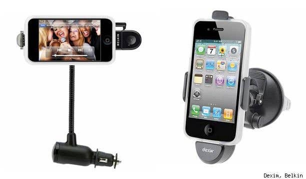 Dashboard/Windshield Mount (About $50) -We haven't held the Dexim DCA125 Audio Car Mount yet -- because it's not out yet -- but this suction-cup style, windshield-mounted holder covers all those bases with its built-in car charger and audio connections for a little over $50. In lieu of a windshield mount, there is the Belkin TuneBase Direct, a unit that is held in place by its connection to the car's cigarette lighter and holds the iPhone on a flexible shaft. It retails for $69.95, but is available for significantly less if you shop around.