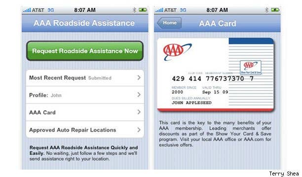 AAA Roadside (Free, but useful only for AAA members) -  AAA is the granddaddy of roadside assistance plans in the U.S., available to help across the country when trouble arises. While calling them is not necessarily inconvenient from a cell phone, using the iPhone app you can get your service call logged and the iPhone will automatically note your location to the dispatcher, something not always easy when traveling in an unfamiliar area. Along with those coordinates, you send a description of the vehicle, its current problem and your AAA member number. Once they have logged and dispatched your call, you will get a message back confirming your request for service. Also, if you would like to speak with someone, you can request that as well. The app will also use geo-locating tools to find local AAA-approved auto repair businesses in the area.