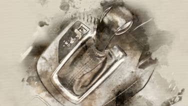 Gearshift lever in the car. Watercolor background