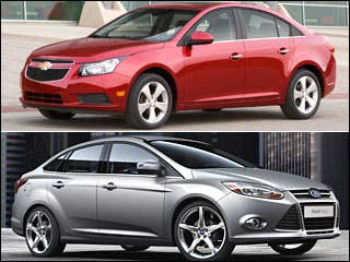 Chevrolet introduced the 2011 Cruze at December's Los Angeles Auto Show. The 2012 Ford Focus made its worldwide debut today (January 11) at the North American International Auto Show held in Detroit. Together, these cars offer American drivers small cars they can live with. While much differentiates the Chevy from the Ford, one word aptly applies to both: substantial. These are not cheap looking, feeling, or driving cars. Each has a solid presence born from the minds of eager designers and clever engineers who knew they were working on cars that will help make or break their makers. While AOL Autos has not driven either car, it's clear that the new Cruze and Focus are ready to do battle in America's showrooms. The Chevrolet goes on sale in the U.S. late this year, with the Focus following early in 2011. Based on what you see on the following pages, which do you want to drive most?Read MoreIn Pictures: 2012 Ford FocusIn Pictures: 2011 Chevy Cruze2010 Detroit Auto Show