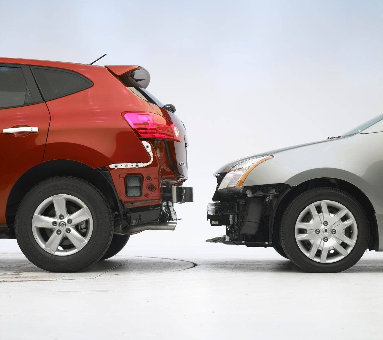 IIHS Small Car Bumper Damages. Nissan Rogue and Nissan Sentra