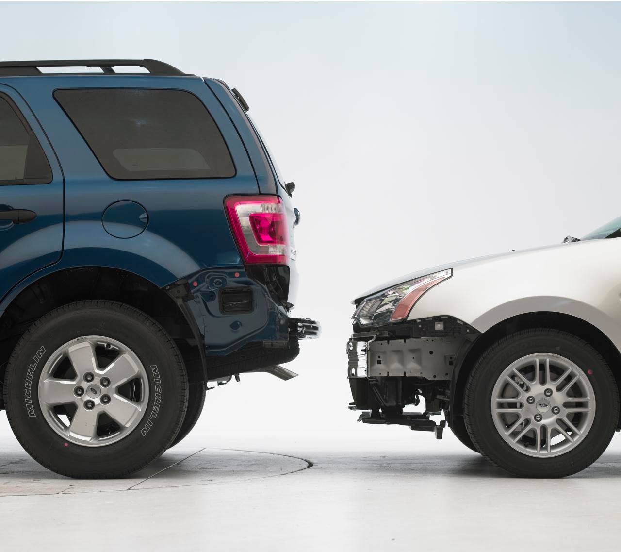 IIHS Small Car Bumper Damages. Ford Focus and Ford Escape