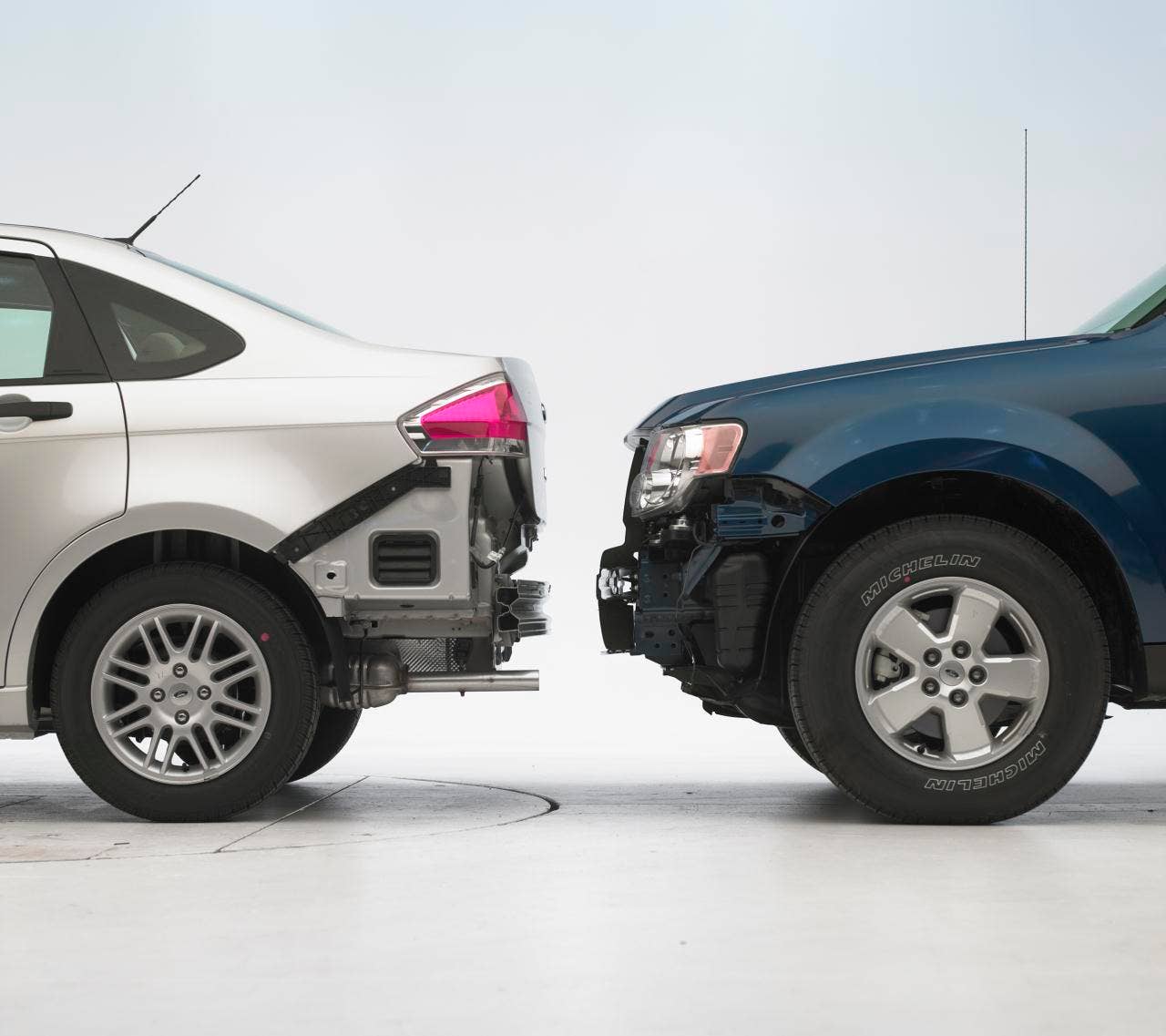IIHS Small Car Bumper Damages. Ford Focus and Ford Escape