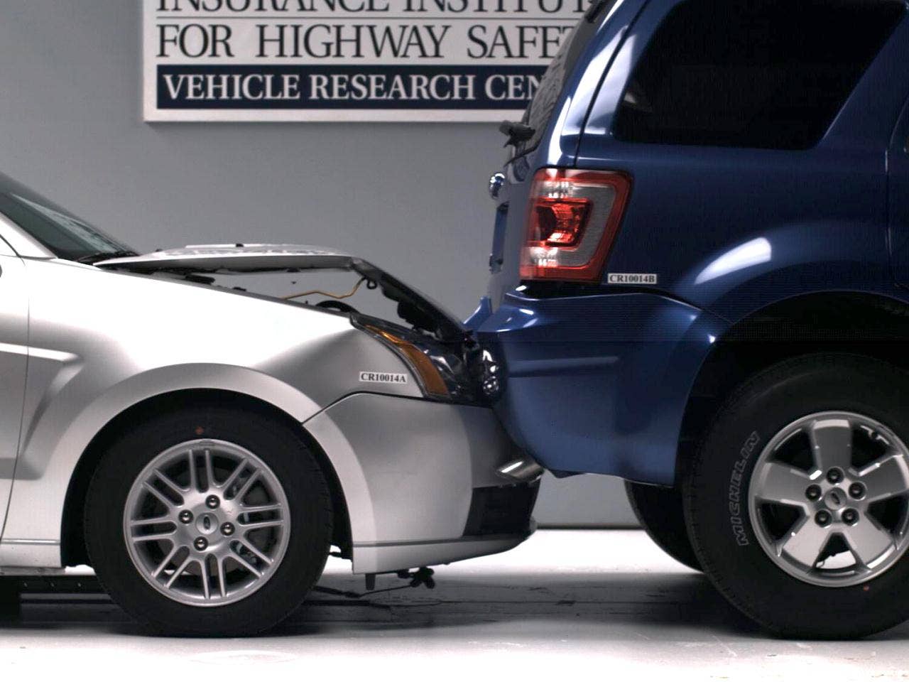 IIHS Small Car Bumper Damages. Ford Focus and Ford Escape