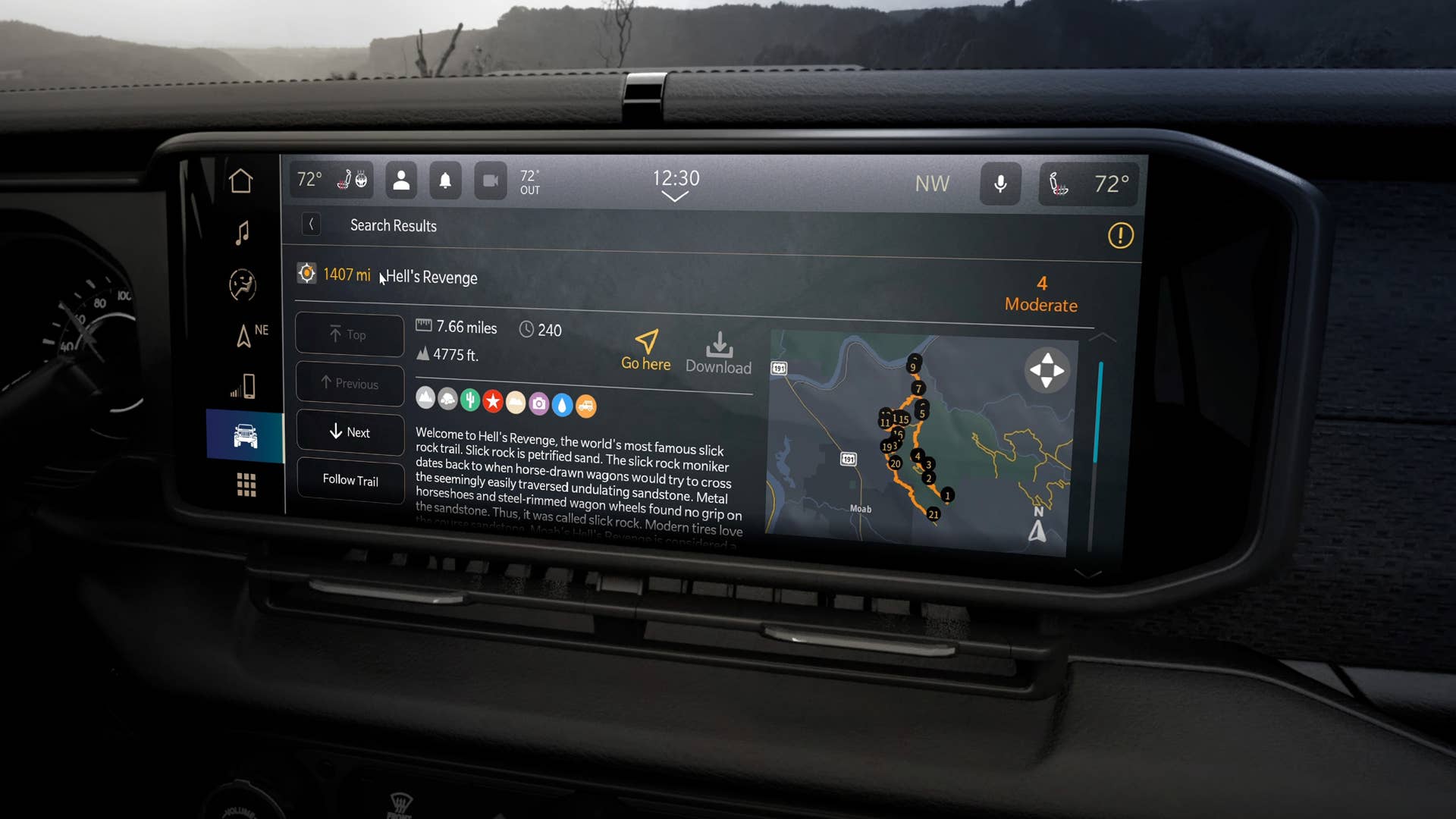 Standard on 2024 Jeep® Gladiator models equipped with the Uconnect 5 Nav 12.3-inch touchscreen radio, the Jeep Adventure Guides with Trails Offroad delivers comprehensive off-road trail guides for the 62 Jeep® Badge of Honor trails loaded right into the Uconnect 5 system, with an upgradable subscription that unlocks full catalog of 3,000-plus Trails Offroad trail guides.