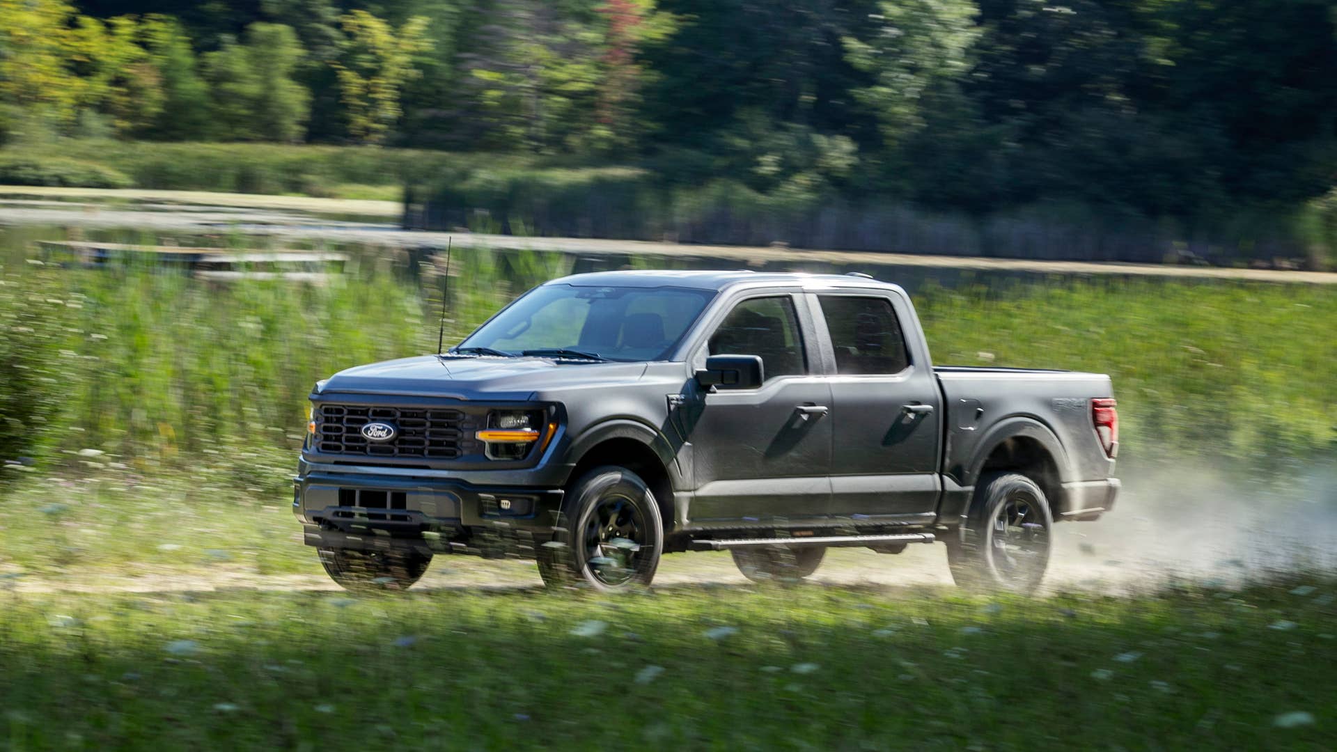 2024 Ford F-150 preproduction model shown with optional equipment. Available early 2024. Actual production vehicle may vary. Professional driver on closed course. Always consult the Owner’s Manual before off-road driving, know your terrain and trail difficult, and use appropriate safety gear.