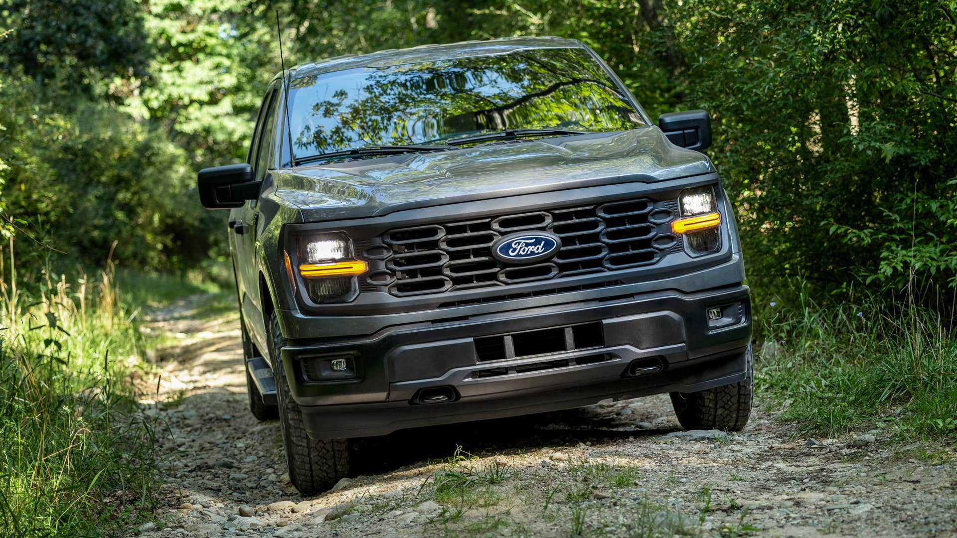 2024 Ford F-150 preproduction model shown with optional equipment. Available early 2024. Actual production vehicle may vary. Professional driver on closed course. Always consult the Owner’s Manual before off-road driving, know your terrain and trail difficult, and use appropriate safety gear.