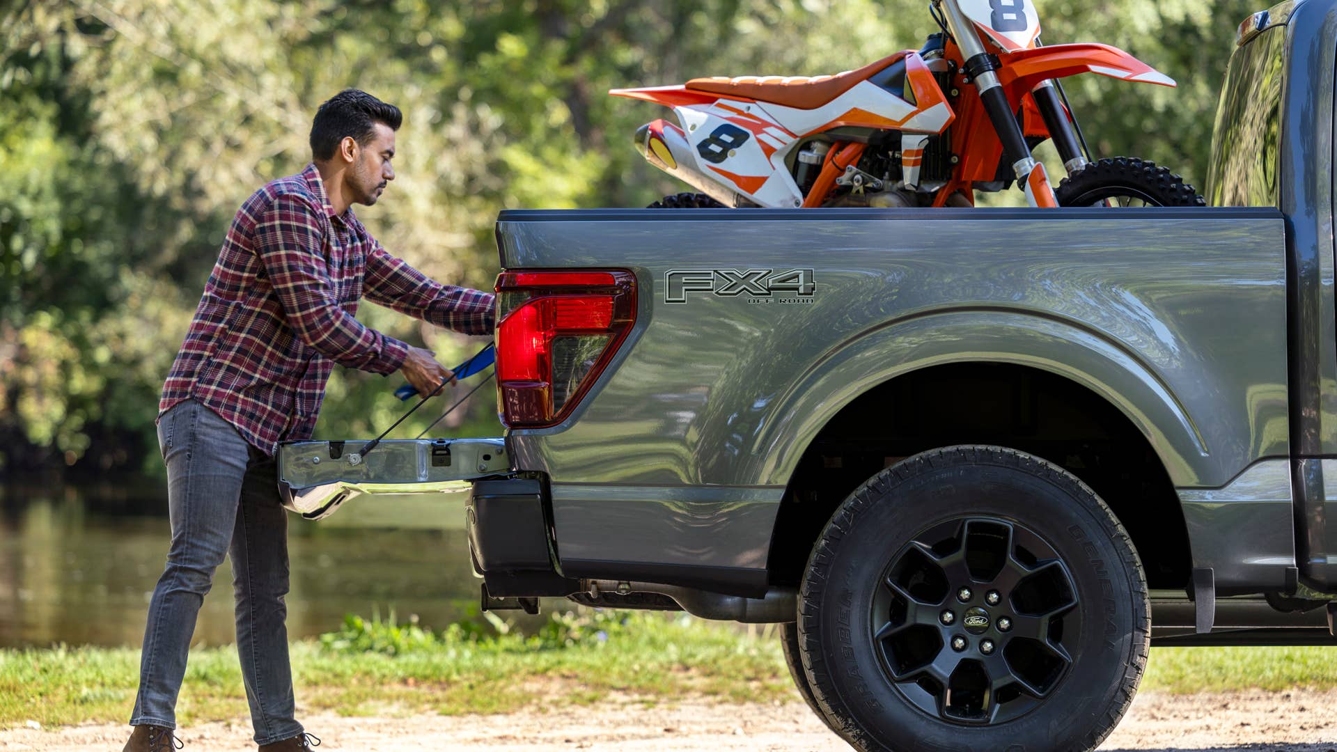 2024 Ford F-150 preproduction model shown with optional equipment. Available early 2024. Actual production vehicle may vary. Professional driver on closed course. Always consult the Owner’s Manual before off-road driving, know your terrain and trail difficult, and use appropriate safety gear.