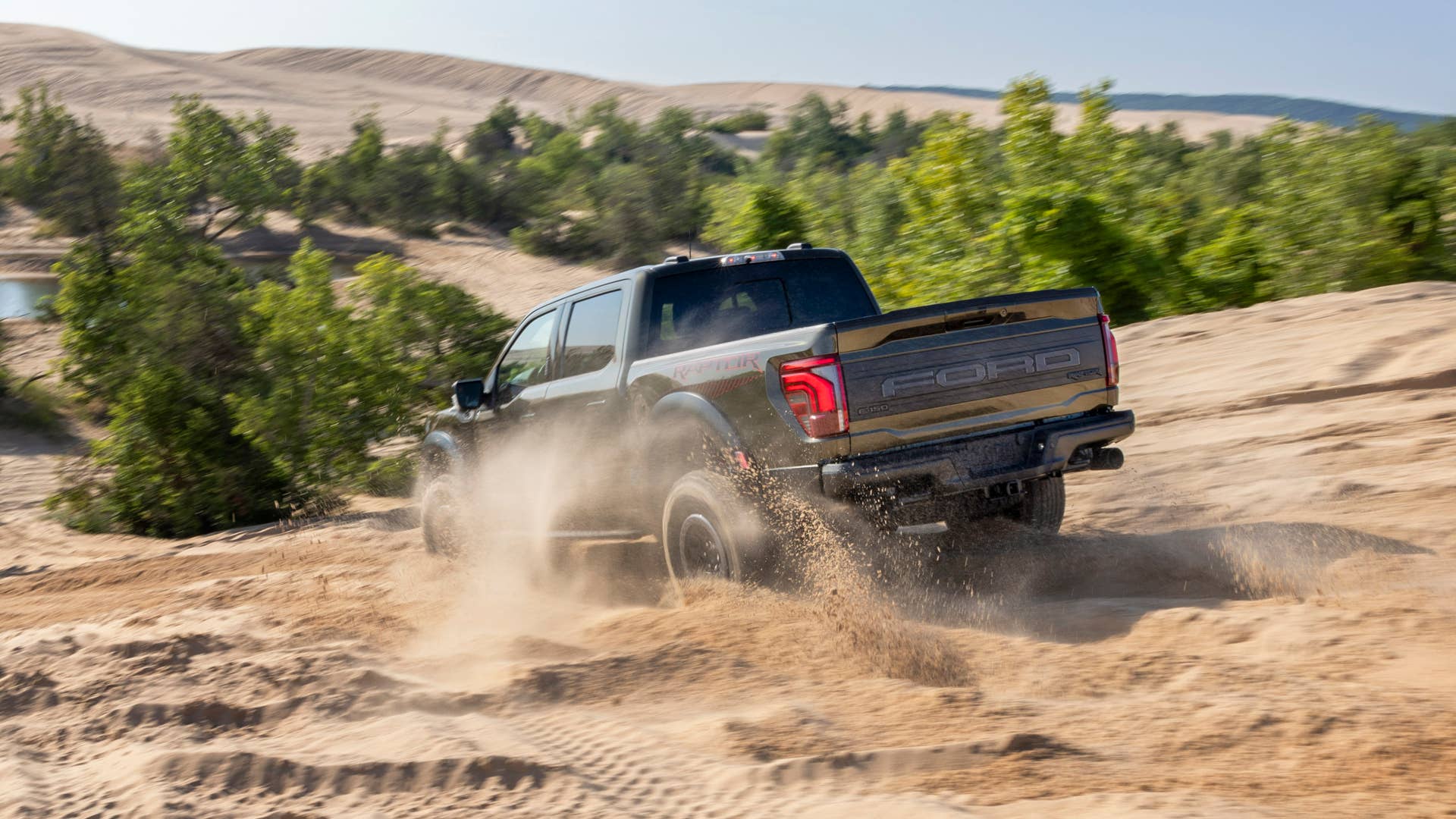 2024 Ford F-150 preproduction model shown. Available early 2024. Actual production vehicle may vary. Closed course. Professional Driver. Do not attempt unless you have special off-road driving training and are driving on a closed course. Always consult the Owner’s Manual before off-road driving, know your terrain and trail difficulty, and use appropriate safety gear. Ford is committed to the preservation of the environment and treading lightly.