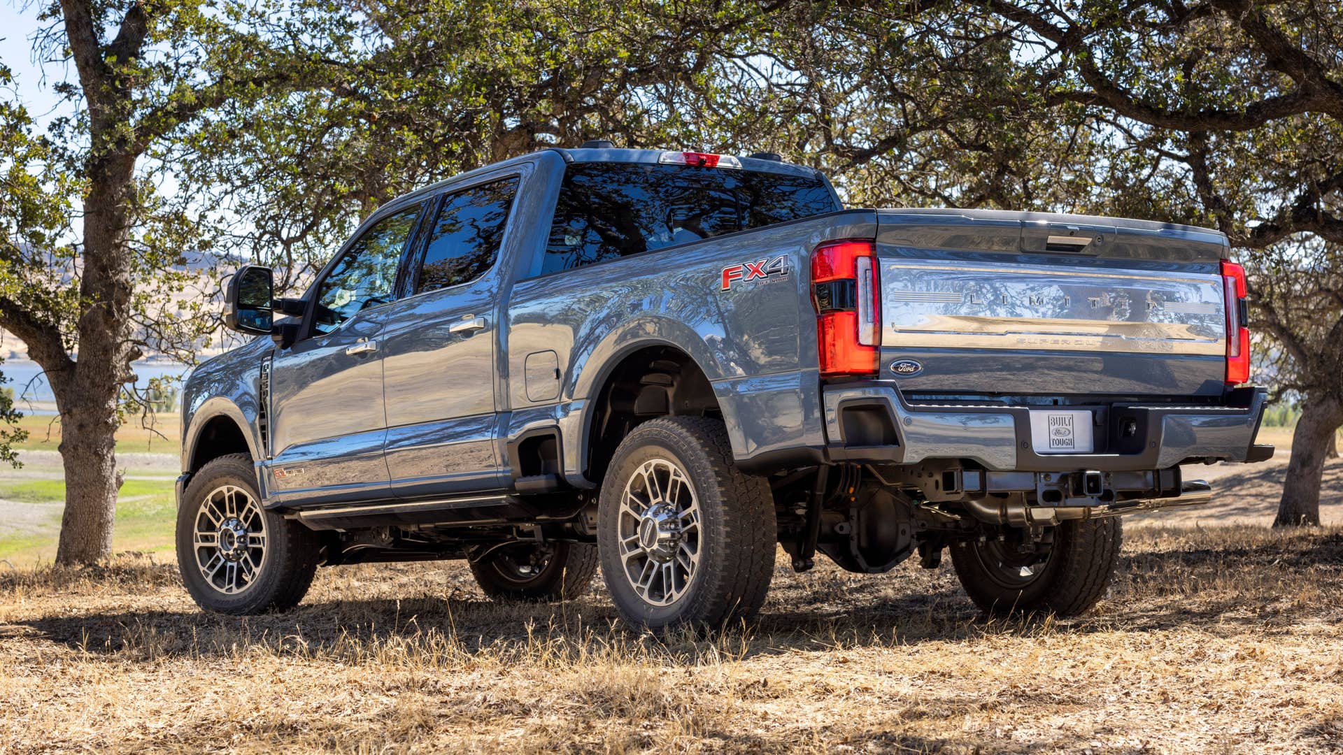 Available spring 2023. Preproduction 2023 F-350 Azure Gray (extra cost color) with optional features.
