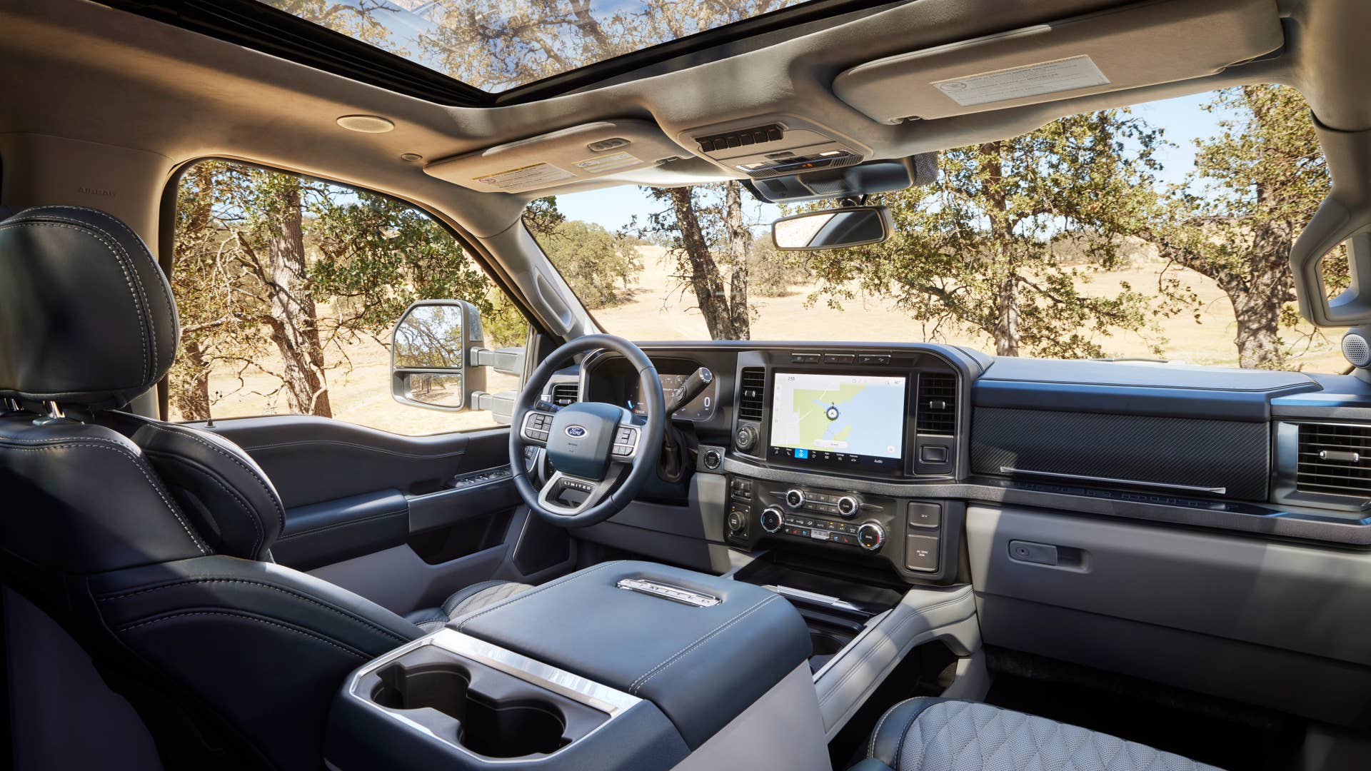 Available spring 2023. Preproduction 2023 F-350 Azure Gray (extra cost color) with optional features.