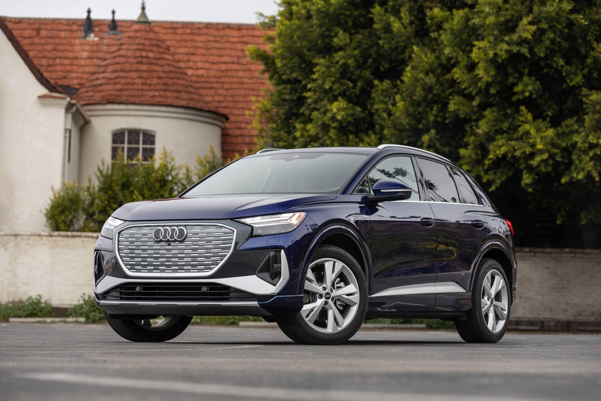 2024-2026 Audi Q4 e-tron blue font angled view