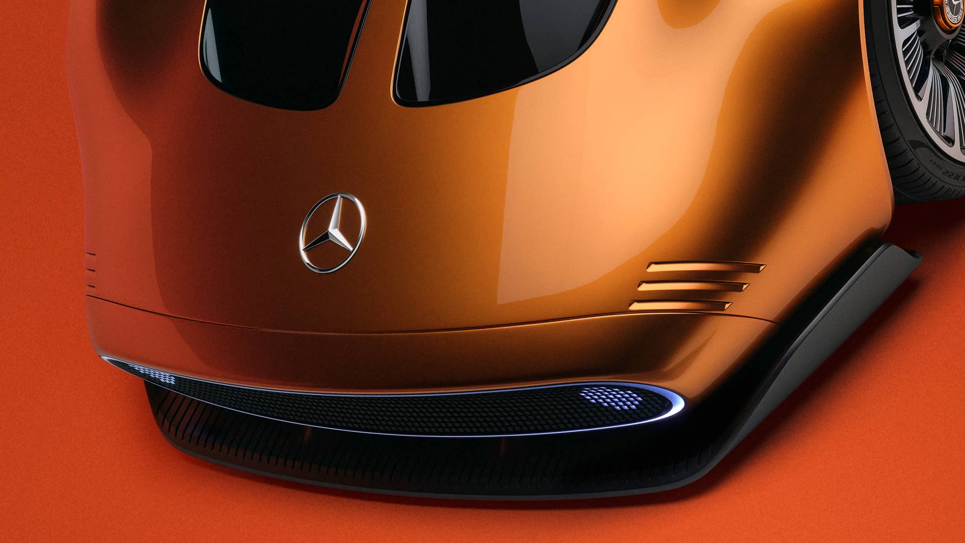 Mit dem Mercedes-Benz Vision One-Eleven präsentiert Mercedes-Benz eine neue Sportwagenstudie, die eine höchst dynamische Formensprache mit innovativer, vollelektrischer Antriebstechnologie kombiniert.  // Mercedes-Benz presents a new sports car study. The Vision One-Eleven combines a highly dynamic design language with innovative all-electric powertrain technology.