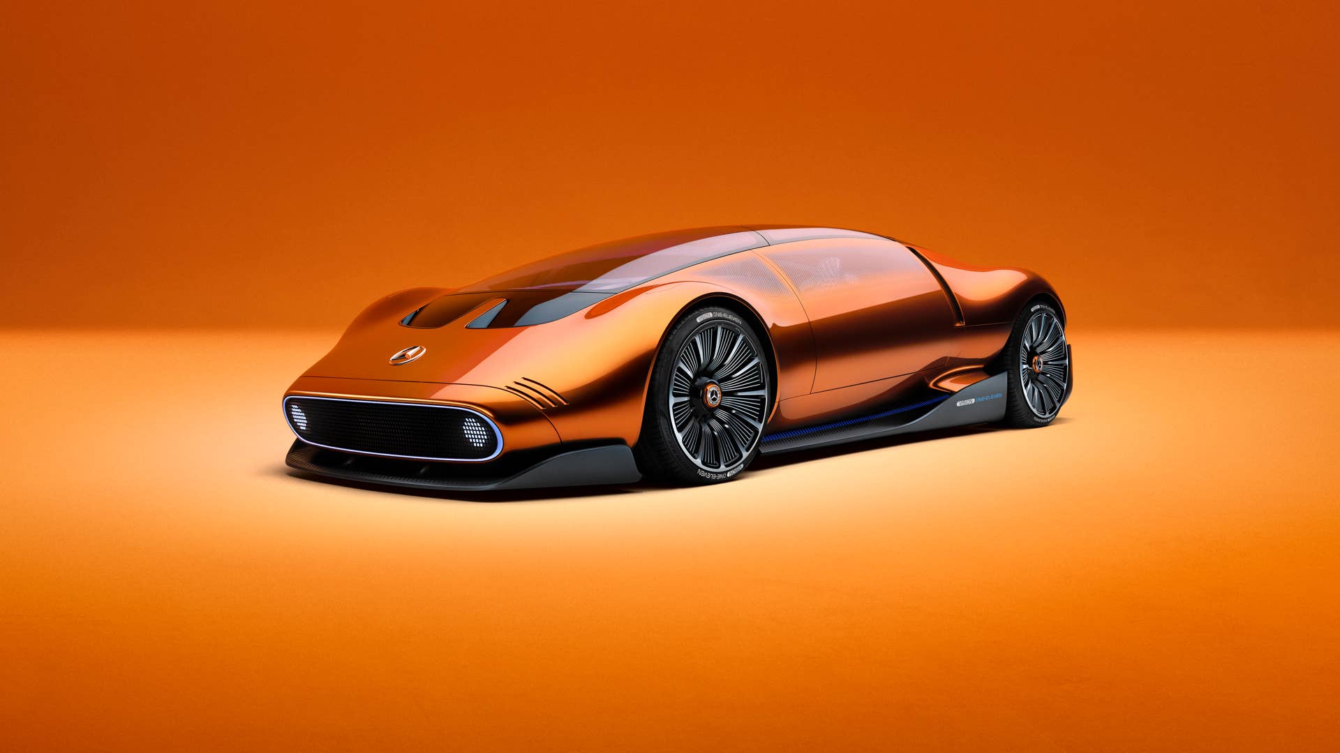 Mit dem Mercedes-Benz Vision One-Eleven präsentiert Mercedes-Benz eine neue Sportwagenstudie, die eine höchst dynamische Formensprache mit innovativer, vollelektrischer Antriebstechnologie kombiniert.  // Mercedes-Benz presents a new sports car study. The Vision One-Eleven combines a highly dynamic design language with innovative all-electric powertrain technology.