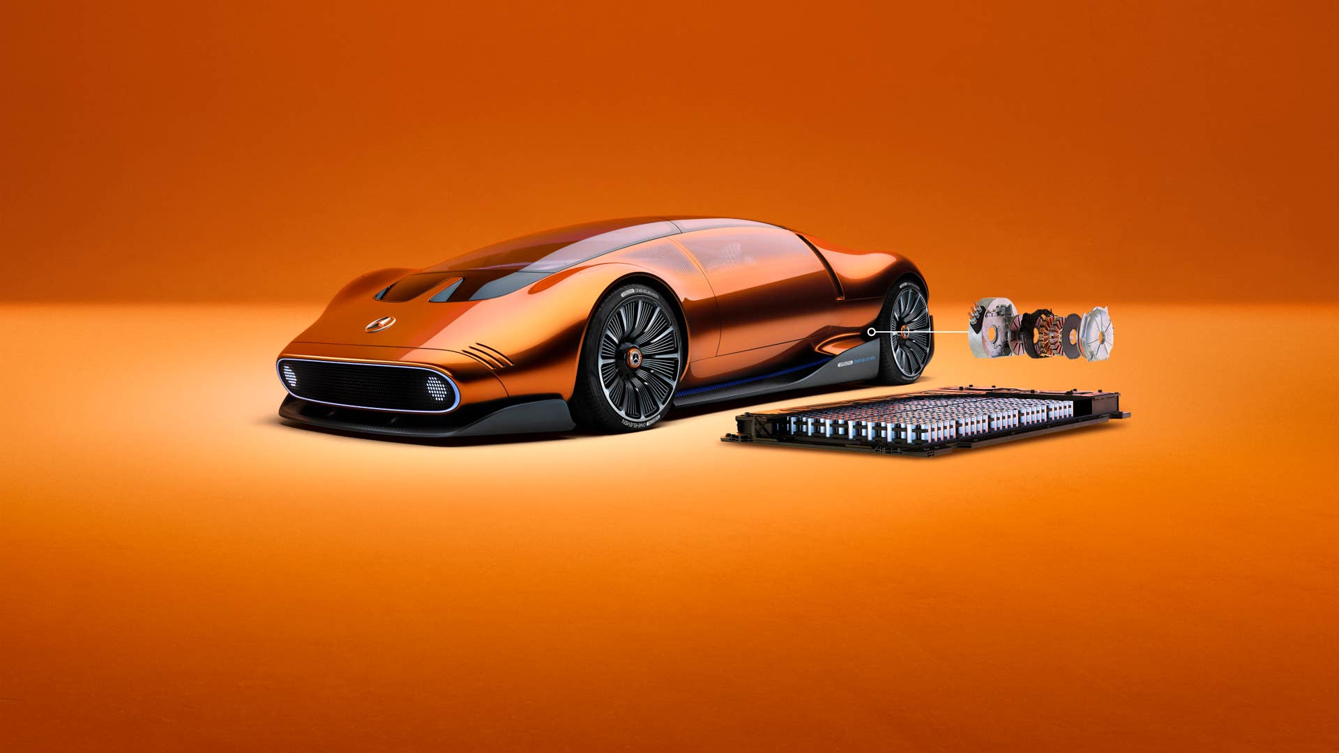 Mercedes-Benz Vision One-Eleven mit YASA Axialflussmotoren auf der Hinterachse und Rundzellenbatterie: Progressive Interpretation einer Markenikone der 1970er Jahre // Mercedes-Benz Vision One-Eleven with YASA axial flux motors on the rear axle and cylindrical cell battery: progressive interpretation of a 70s brand icon