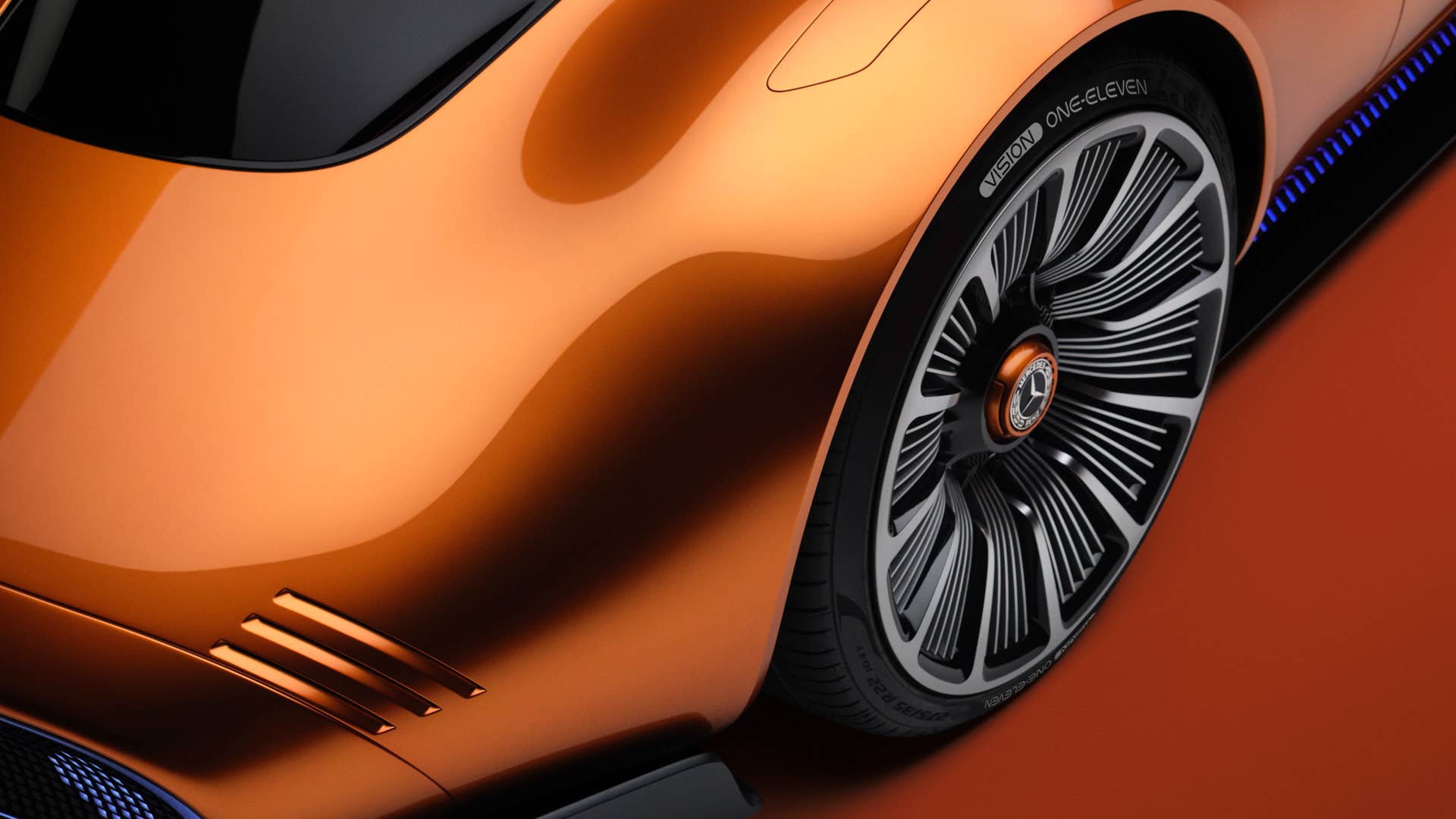 Mit dem Mercedes-Benz Vision One-Eleven präsentiert Mercedes-Benz eine neue Sportwagenstudie, die eine höchst dynamische Formensprache mit innovativer, vollelektrischer Antriebstechnologie kombiniert.  // Mercedes-Benz presents a new sports car study. The Vision One-Eleven combines a highly dynamic design language with innovative all-electric powertrain technology.