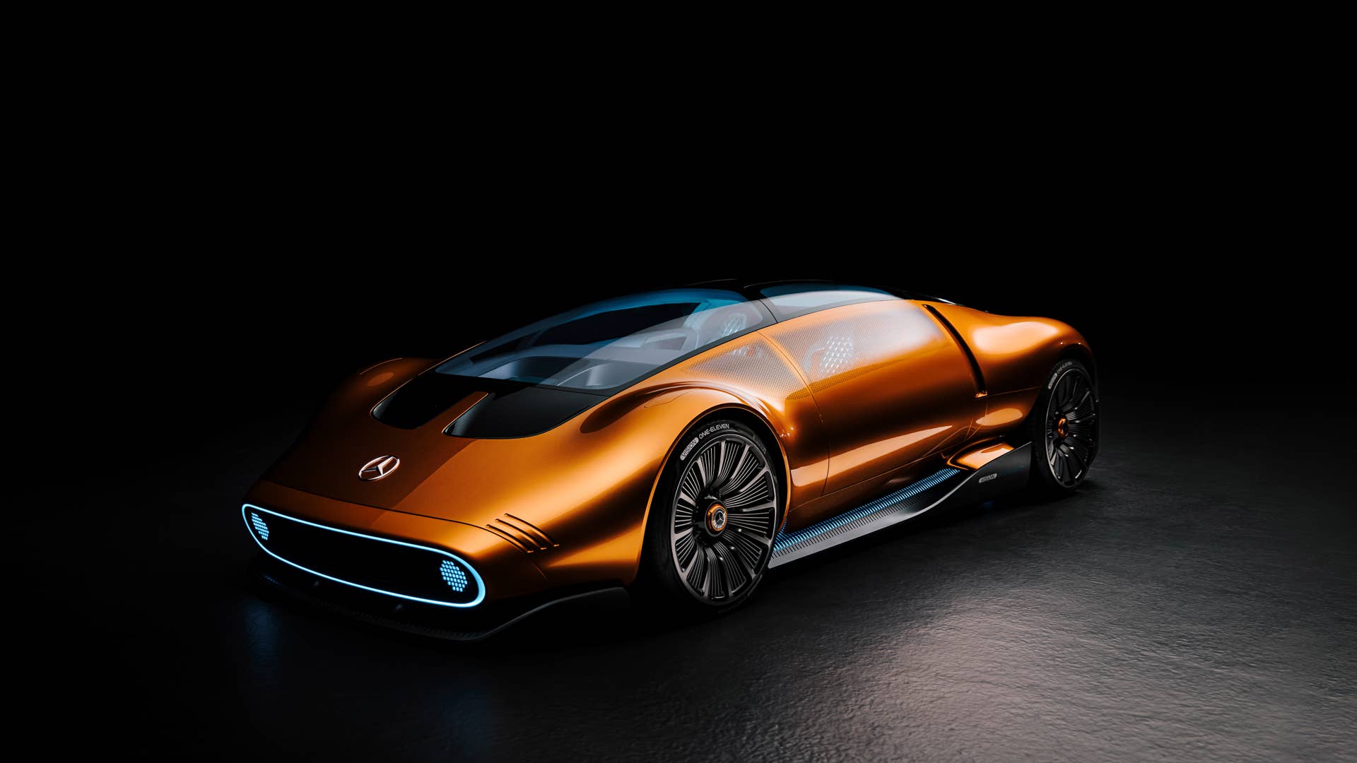 Mit dem Mercedes-Benz Vision One-Eleven präsentiert Mercedes-Benz eine neue Sportwagenstudie, die eine höchst dynamische Formensprache mit innovativer, vollelektrischer Antriebstechnologie kombiniert. // Mercedes-Benz presents a new sports car study. The Vision One-Eleven combines a highly dynamic design language with innovative all-electric powertrain technology.