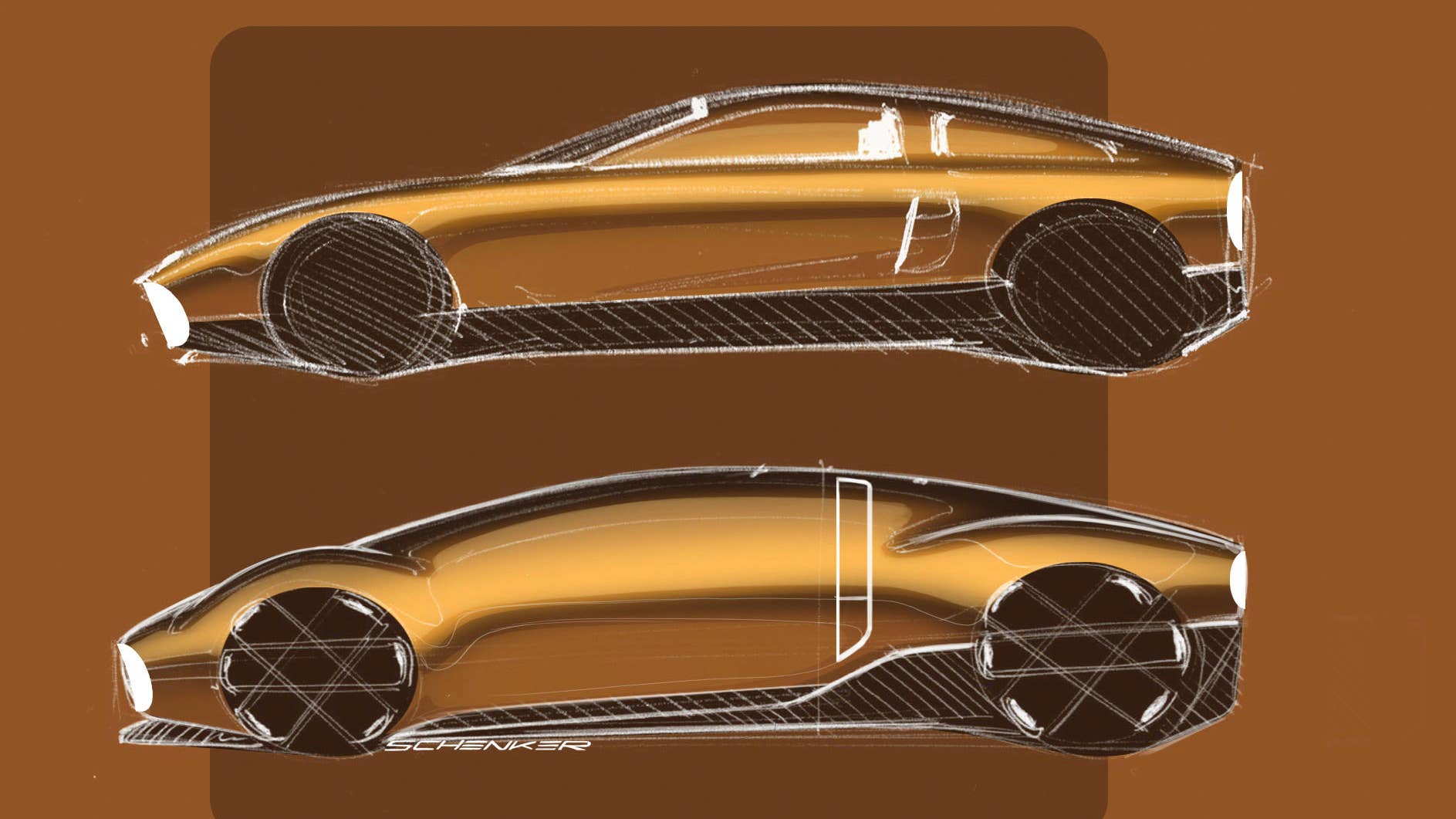 Mercedes-Benz Vision One-Eleven: Progressive Interpretation einer Markenikone der 1970er Jahre, Design Skizze, 2023 // Mercedes-Benz Vision One-Eleven: progressive interpretation of a 70s brand icon, Design sketch, 2023