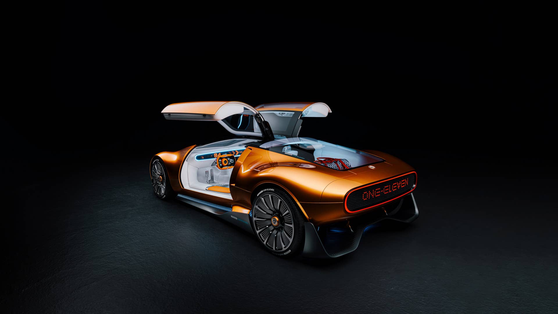 Mit dem Mercedes-Benz Vision One-Eleven präsentiert Mercedes-Benz eine neue Sportwagenstudie, die eine höchst dynamische Formensprache mit innovativer, vollelektrischer Antriebstechnologie kombiniert. // Mercedes-Benz presents a new sports car study. The Vision One-Eleven combines a highly dynamic design language with innovative all-electric powertrain technology.
