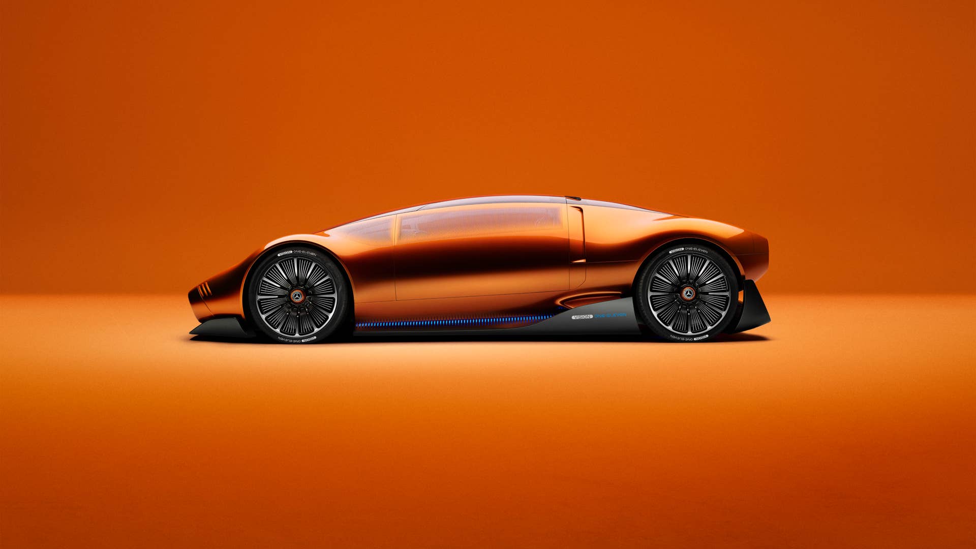 Mit dem Mercedes-Benz Vision One-Eleven präsentiert Mercedes-Benz eine neue Sportwagenstudie, die eine höchst dynamische Formensprache mit innovativer, vollelektrischer Antriebstechnologie kombiniert.  // Mercedes-Benz presents a new sports car study. The Vision One-Eleven combines a highly dynamic design language with innovative all-electric powertrain technology.