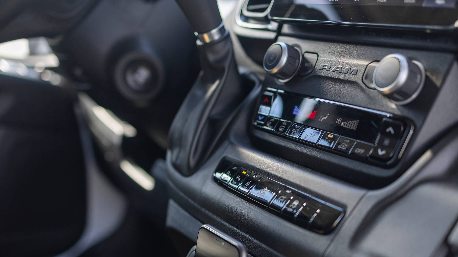 2023 Ram ProMaster console with wireless charger and phone