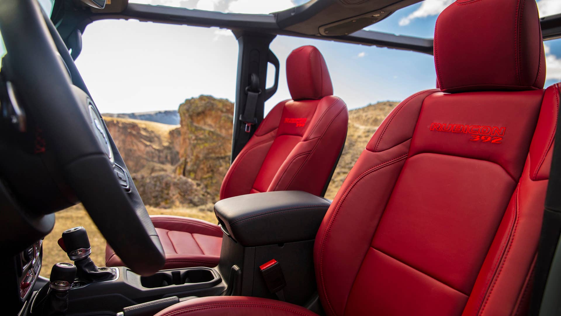 New 2024 Jeep® Wrangler Rubicon 392 with standard 12-way power adjustable Rubicon Red leather seats