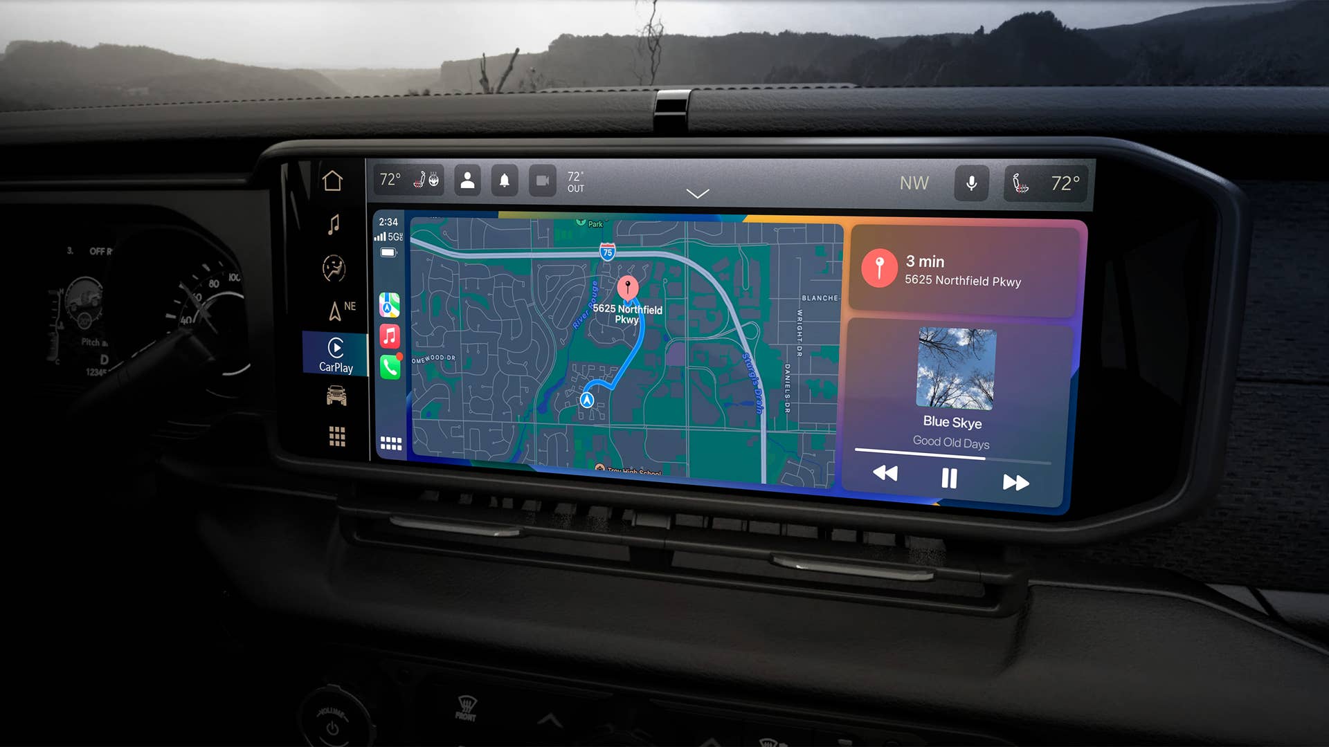 2024 Jeep® Wrangler interior features all-new 12.3-inch Uconnect 5 touchscreen radio with standard wireless Apple CarPlay and Android Auto.