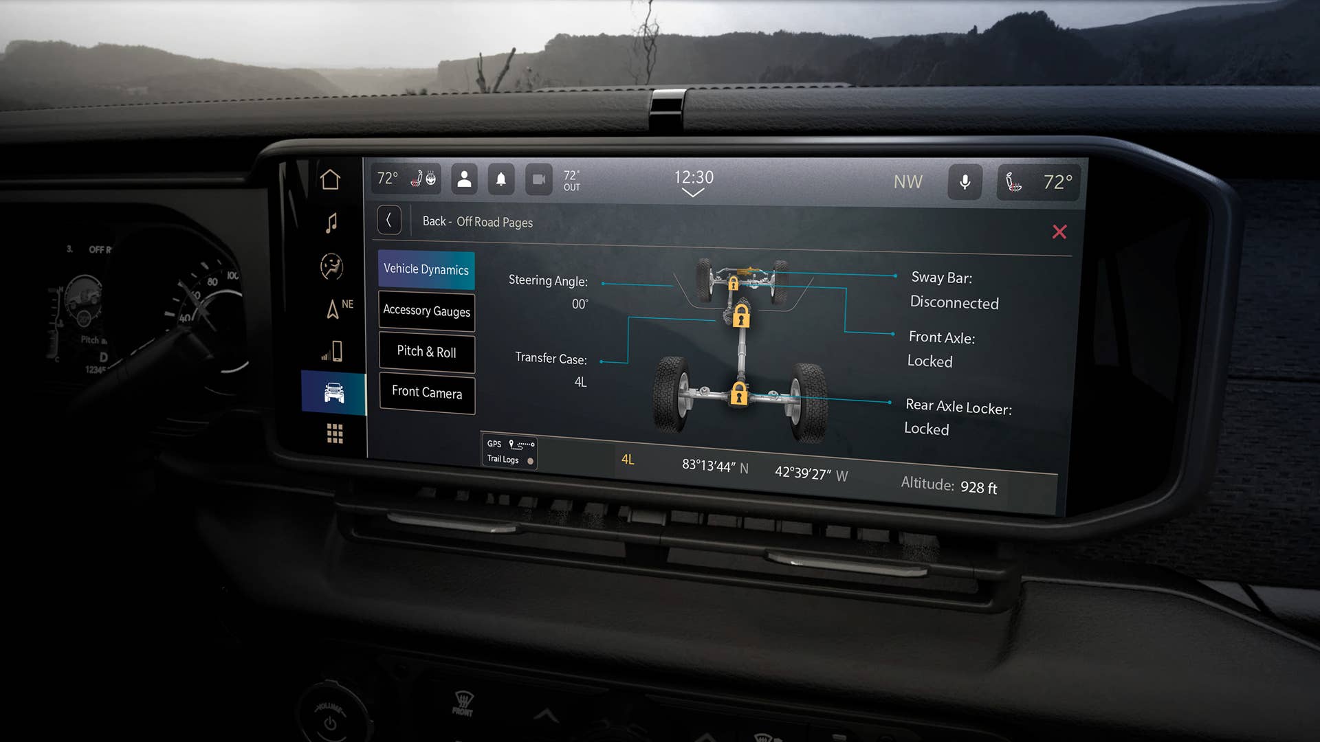 2024 Jeep® Wrangler interior features all-new 12.3-inch Uconnect 5 touchscreen radio with available Off Road Pages, which deliver real-time information such as vehicle dynamics.