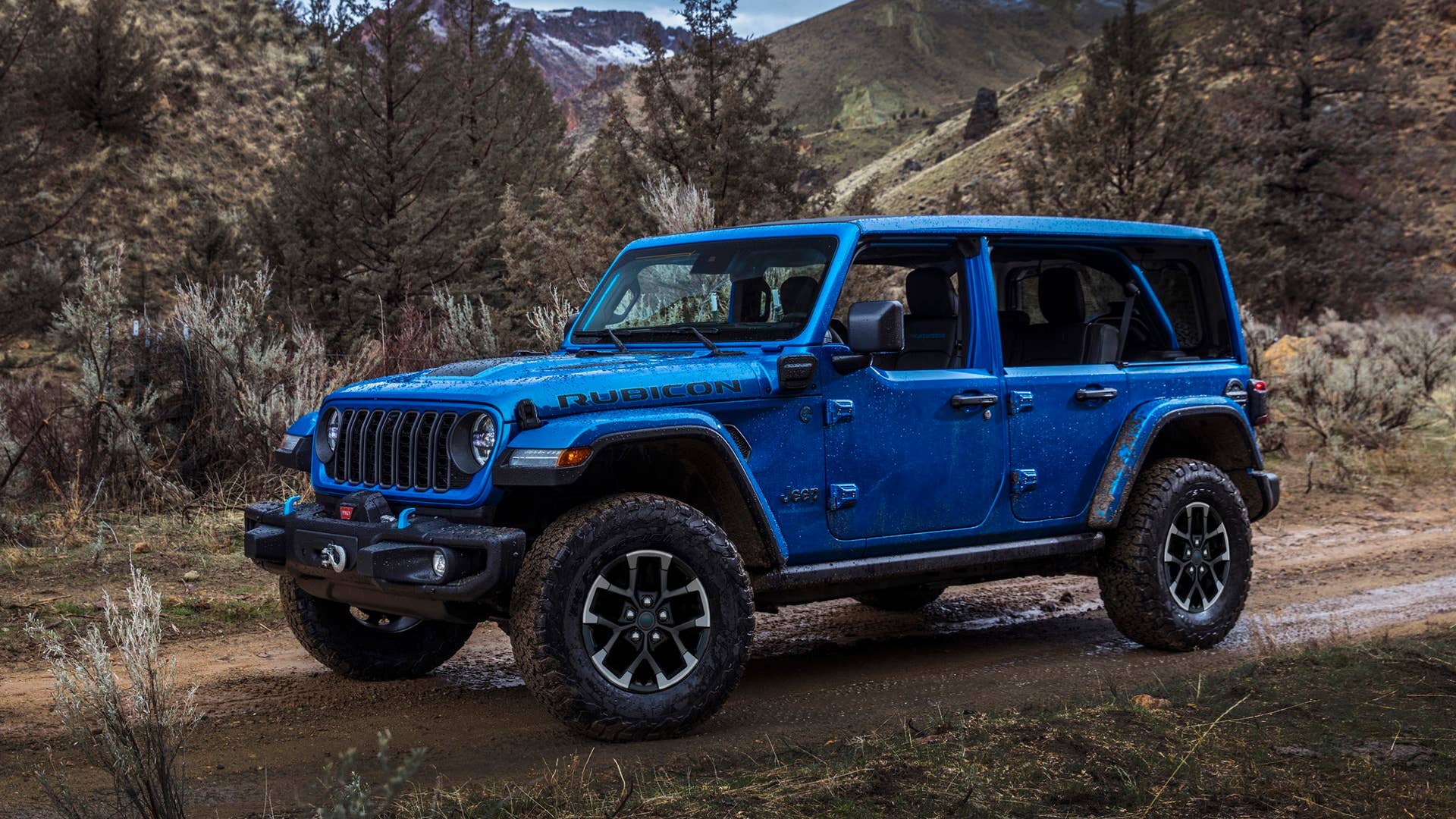 New 2024 Jeep® Wrangler Rubicon X 4xe with available factory-installed 8,000-lb.-capacity Warn winch