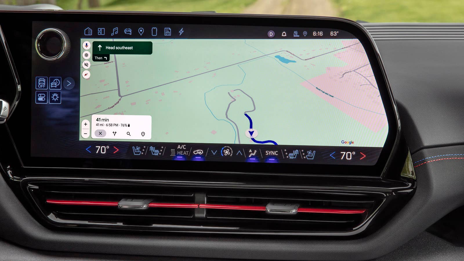 View of the 2024 Chevrolet Silverado EV RST's 17.7-inch-diagonal central touchscreen. Google Built-in Maps shown