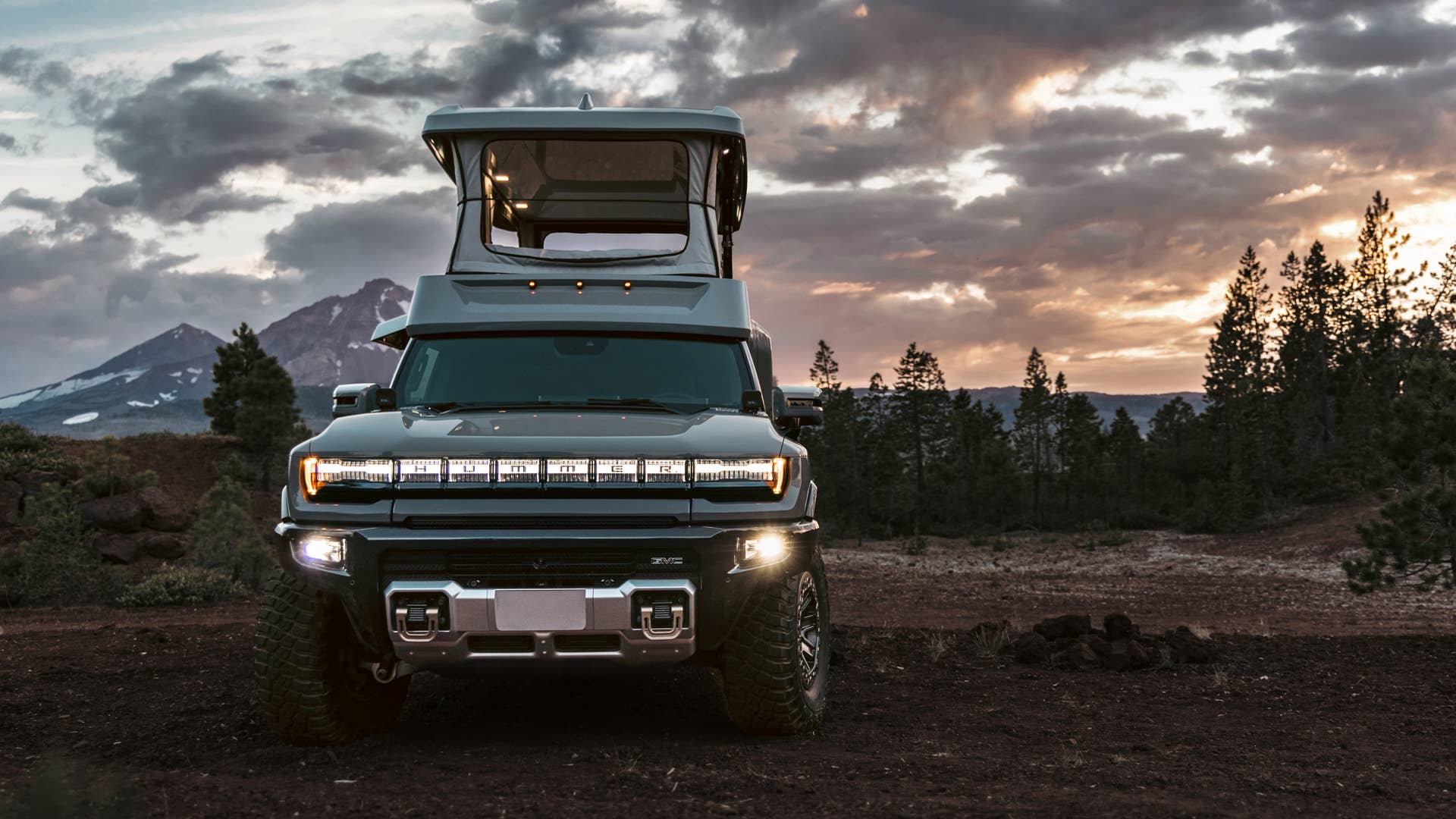 Front profile of the GMC HUMMER EV EarthCruiser Upfit by EarthCruiser.