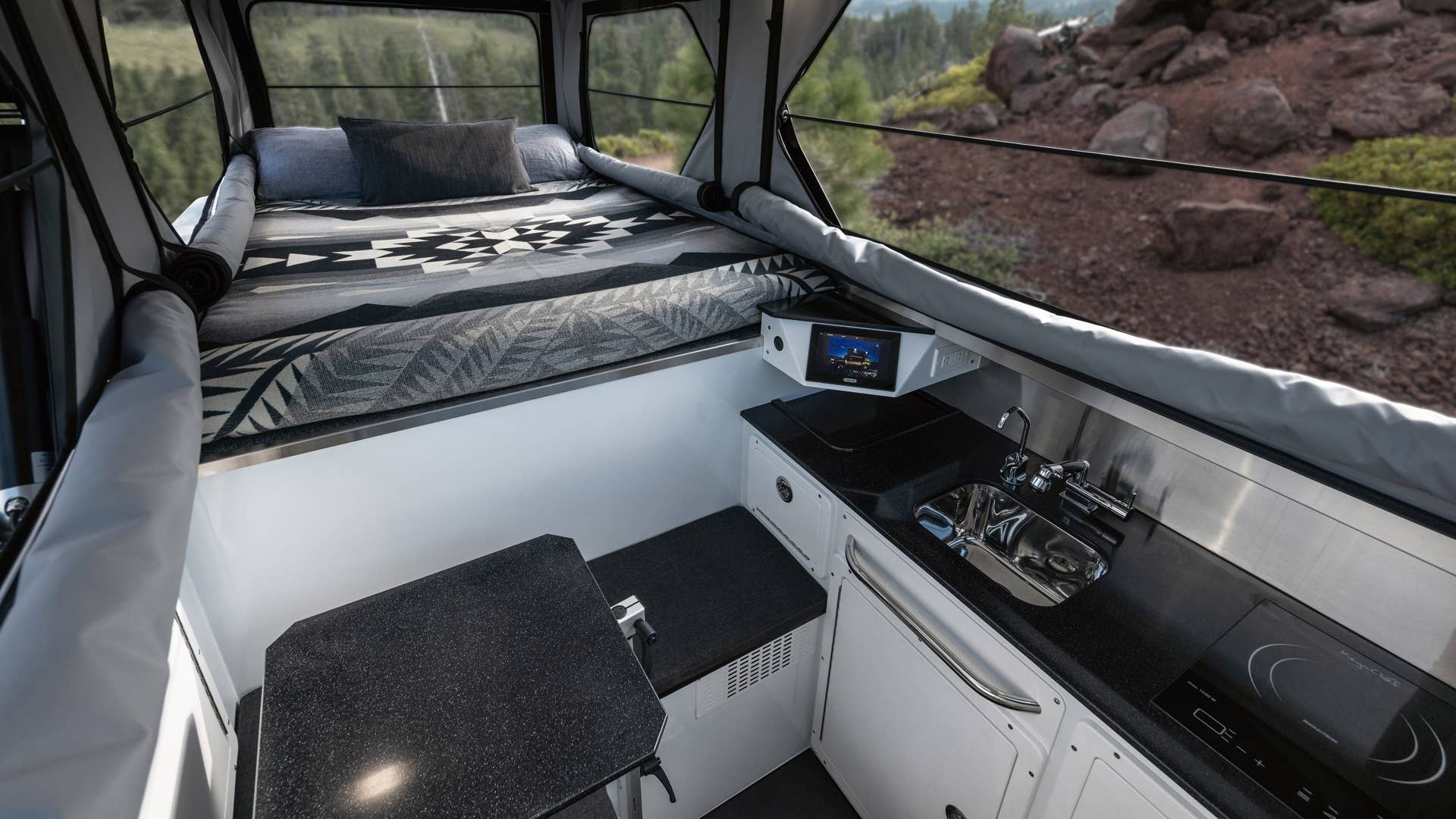 Interior view of the GMC HUMMER EV EarthCruiser Upfit by EarthCruiser.